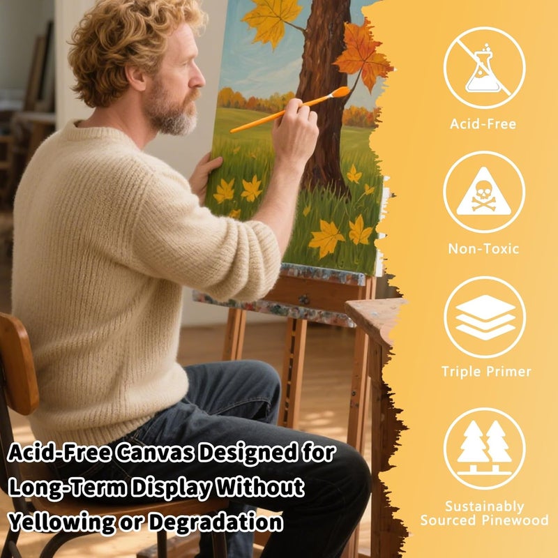 FROM ONE 4 Pack Stretched Canvases 24 x 24 inch –13.4oz (380gsm) Heavy-Duty 100% Cotton Canvas with Triple Gesso & Pre-Primed & Warp-Resistant Wood Frame for Oil, Acrylic & Mixed Media Artists - Image 5